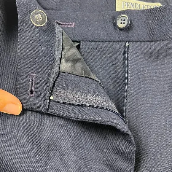 Pendleton Virgin Wool Flat Front Fully Lined Navy Blue Dress Pants Size 10 - Picture 4 of 10